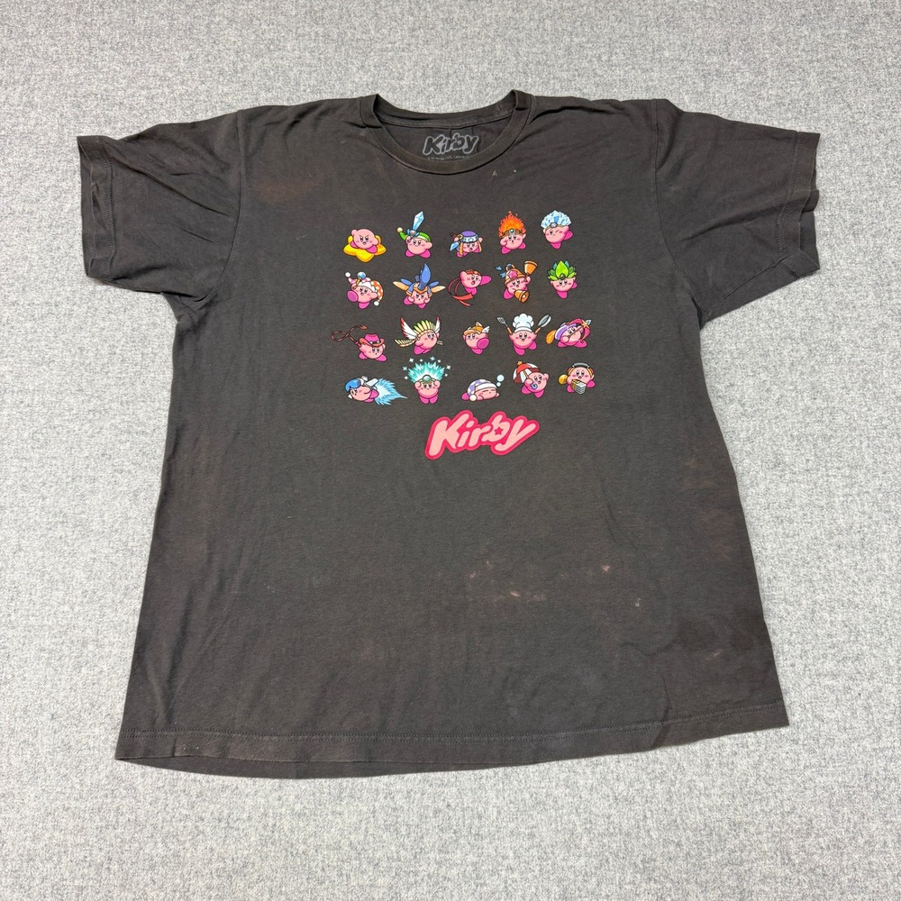 Kirby Nintendo Graphic T Shirt Large Black Cotton Multi Power Up Sprite Gamer Te